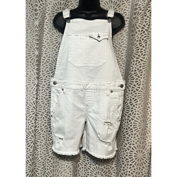 TRUE RELIGION Ripped Frayed Hem Jean Denim Overalls Sz M - Picture 2 of 14